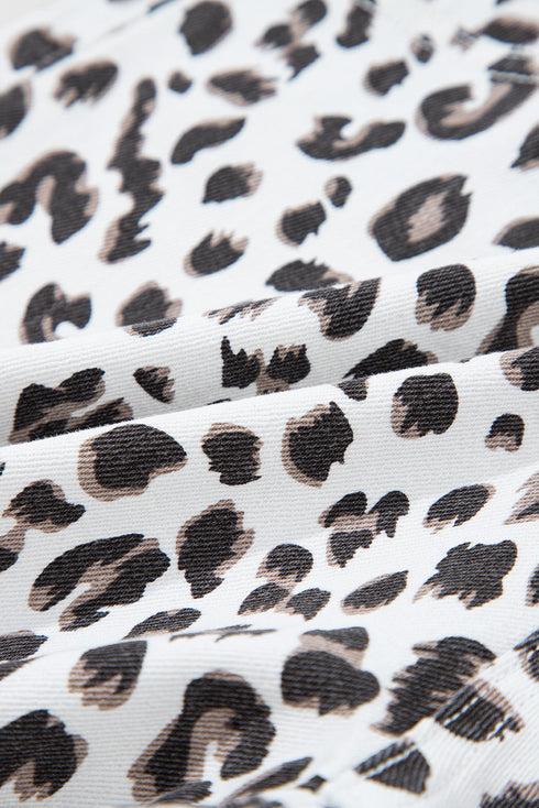 White Leopard Frayed Hem Denim Shorts